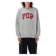 Pop Trading Company Grå Mel Stickat Crewneck Aw24 Gray, Herr