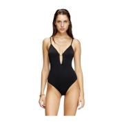 Diesel Svart mikrofiber bodysuit med djup V-ringning Black, Dam