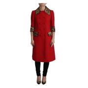 Dolce & Gabbana Elegant röd leopard trenchcoat Red, Dam