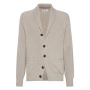 Brunello Cucinelli Stickad Shawl Krage Kofta Beige, Herr