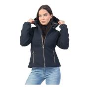 YES ZEE Blå Kort Quiltad Jacka Fullzip Fickor Blue, Dam