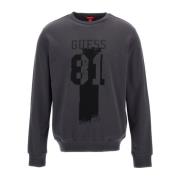 Guess Logotyp Bomullssweatshirt - Rund Hals Gray, Herr