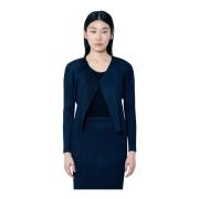 Issey Miyake Veckad Öppen Fram Cardigan Blue, Dam