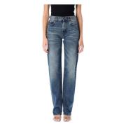 Haikure Mid Blue Denim Straight Leg Jeans Blue, Dam