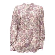 Isabel Marant Étoile Tryckt Flowy Blus med Ståkrage Multicolor, Dam