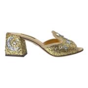 Dolce & Gabbana Guld Paljett Läder Klack Sandaler Yellow, Dam