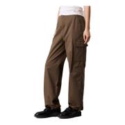 Calvin Klein Jeans Cargo Borstad Bomull Byxor Brown, Dam