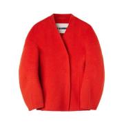 Jil Sander Röd Ullblandning Oversize V-ringad Red, Dam