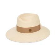 Maison Michel Beige Halmvävd Hatt med Bred Brätte Beige, Dam