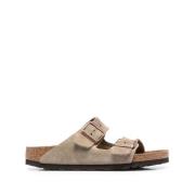 Birkenstock Mocka Lädersandaler i Taupe Beige, Dam