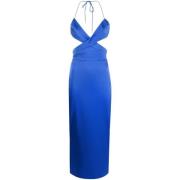 Alex Perry Koboltblå Satin Cut-Out Midi Klänning Blue, Dam