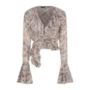 Rotate Birger Christensen Volang Wrap Topp i Chiffong Tyg Pink, Dam