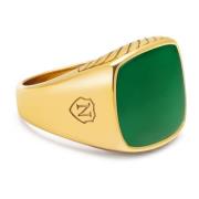 Nialaya Gentlemen's Gold Signet Ring with Green Jade Yellow, Herr