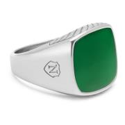 Nialaya Gentlemen's Silver Signet Ring with Green Jade Gray, Herr