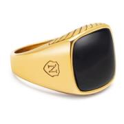 Nialaya Gentlemen's Gold Signet Ring with Black Onyx Yellow, Herr