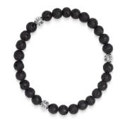 Nialaya 6mm Lava Stone Bracelet with Silver Balls Gray, Herr