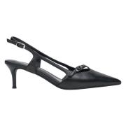 Estro Svarta läder slingback lågklackade pumps för kvinnor Black, Dam