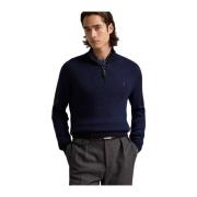 Ralph Lauren Tvättbar Ull Quarter-Zip Tröja Blue, Herr