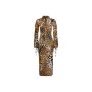 Roberto Cavalli Ikonisk Leopard Print Midi Klänning Multicolor, Dam