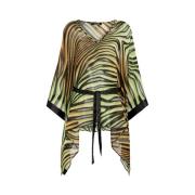 Roberto Cavalli Zebra-Print Kaftan Klänning med V-ringning Multicolor,...