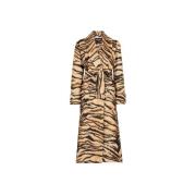 Roberto Cavalli Tiger-Print Omlottkofta med Bälte Brown, Dam