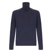 Laneus Polo Neck Sweater I Ull Cashmere Blandning Blue, Herr