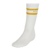 Boggi Milano Randigt bomullsblendsockor med logotyp White, Herr