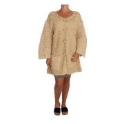 Dolce & Gabbana Elegant Beige Virkad Raffia Kofta Beige, Dam