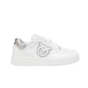 PINKO Vita Lädersneakers med Love Birds Logo White, Dam