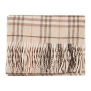 Burberry Rutig Cashmere Scarf med Fransar Beige, Dam