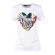 Love Moschino Bomull T-shirt med Kärlekstryck White, Dam