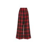 Roberto Cavalli Tartan Wide-Leg Wool Trousers Red, Dam