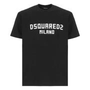 Dsquared2 Svart Bomull T-shirt med Logotyp Black, Herr