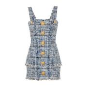 Balmain Tweed Bustier Stil Blågrå Klänning Blue, Dam