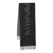 Emporio Armani Tvåfärgad Logoscarf med Fransar Gray, Herr