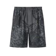 Gucci Blommor och Fauna Tryck Siden Shorts Gray, Herr