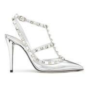 Valentino Silver Rockstud ankelrem pumps Gray, Dam