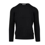 Gran Sasso Svart Ull Ribbad Crew Neck Tröja Black, Herr