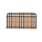 Burberry Tartanmönstrad Dragkedja Kompakt Plånbok Beige, Dam