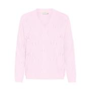 Kaffe Lila Snö Stickad Tröja Pullover Pink, Dam