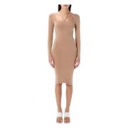 Andrea Adamo Elegant Jersey Midi Klänning Nude Beige, Dam