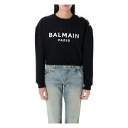 Balmain Crew Neck Fleece Logo Sweatshirt Black, Dam