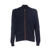 Gran Sasso Räfflad Ull Cardigan Dubbel Dragkedja Blue, Herr