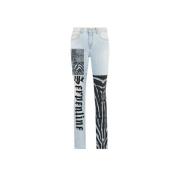 Roberto Cavalli Animalier Patchwork-Print Slim Fit Jeans Blue, Dam