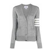 Thom Browne Grå Ull Cardigan med 4-Bar Intarsia Gray, Dam