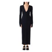 MM6 Maison Margiela Elegant Djup V-ringad Lång Klänning Black, Dam