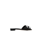 Manolo Blahnik Svarta Satin Slide Sandaler med Juvelspänne Black, Dam