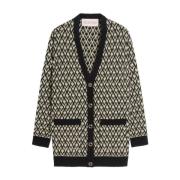 Valentino Garavani Jaquard Cardigan Sweaters Black, Dam