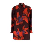 Alexander McQueen Satin Oversize Tryckt Skjorta Multicolor, Dam