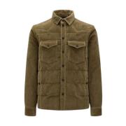 Moncler Olivgrön Corduroy Down Skjortjacka Green, Herr